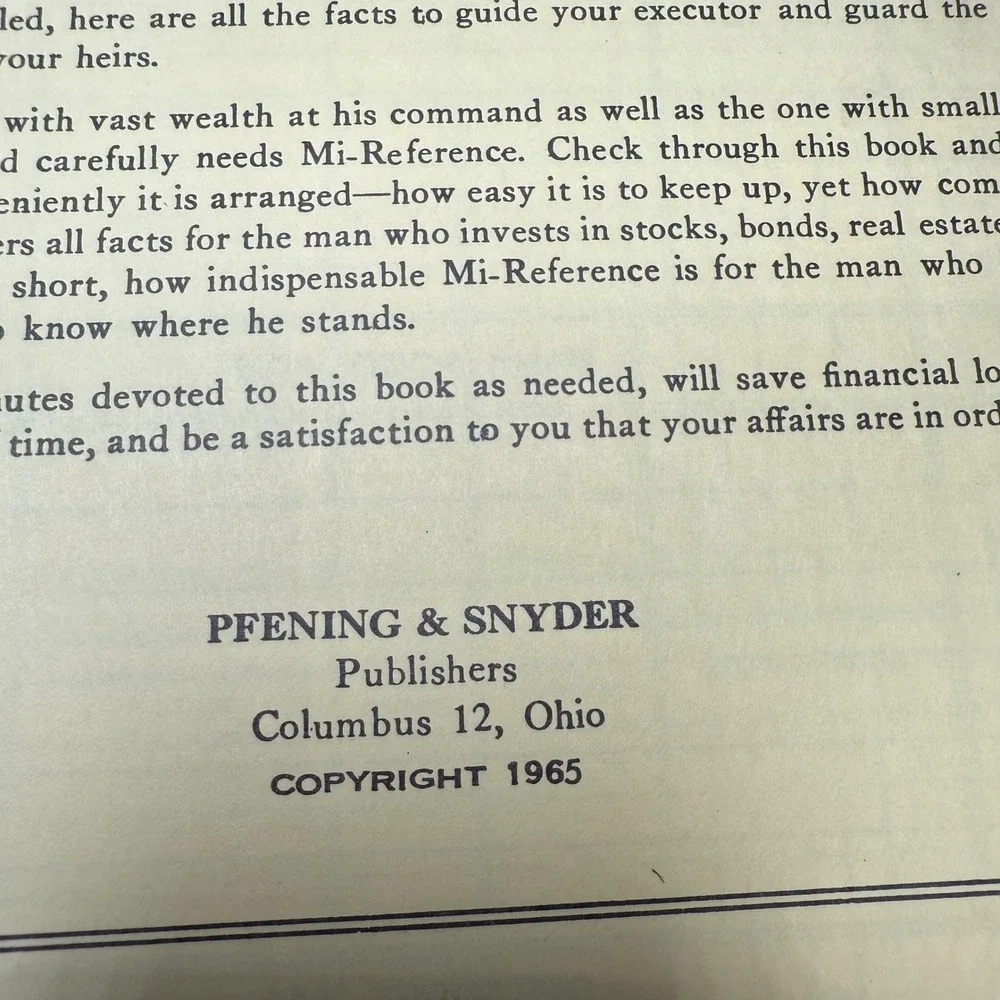 Vintage 1965 Personal Record Book Pfening‎ Snyder Publishers Loose Leaf planner